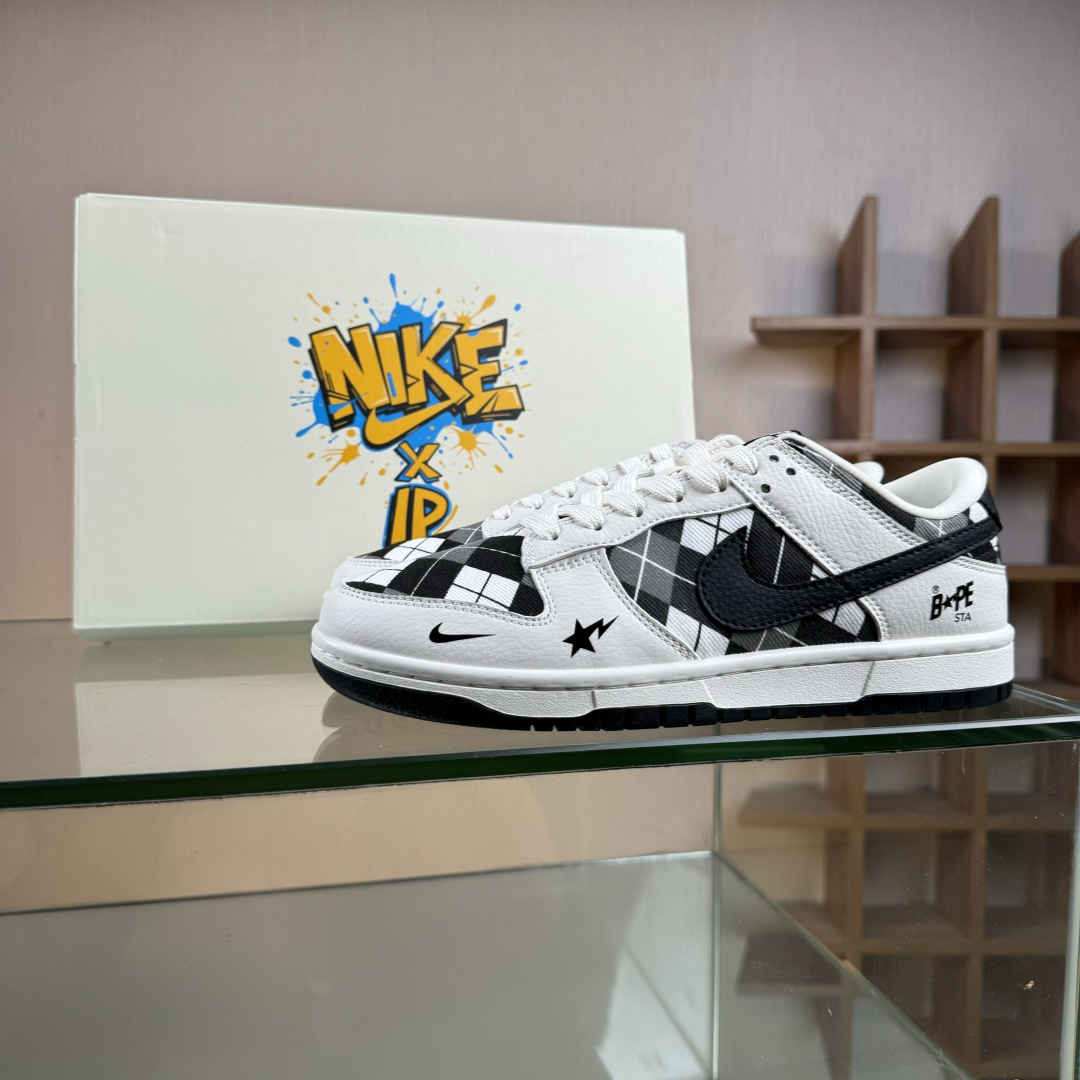 280 Nike SB Dunk Low BAPE联名 白黑网格 高端定制 低帮休闲板鞋 SC0601-463