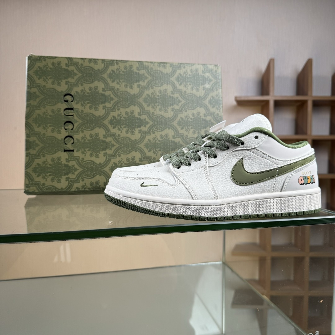 280 Air Jordan 1 Low AJ1 乔1古驰联名 米军绿 高端定制 低帮复古篮球鞋 XX3168-168