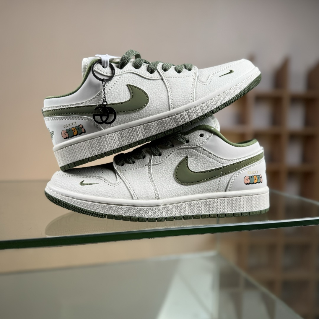 280 Air Jordan 1 Low AJ1 乔1古驰联名 米军绿 高端定制 低帮复古篮球鞋 XX3168-168