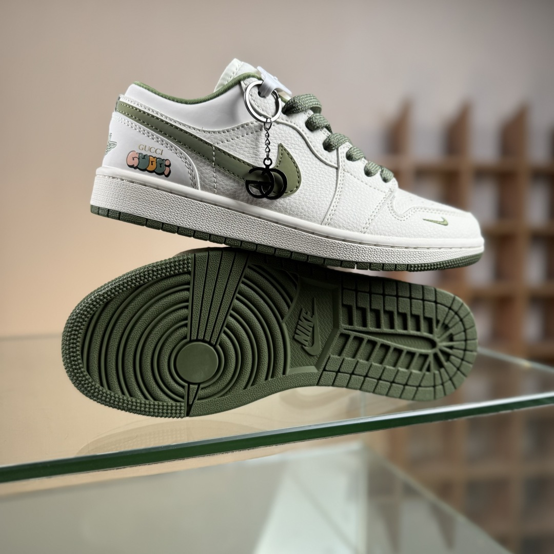 280 Air Jordan 1 Low AJ1 乔1古驰联名 米军绿 高端定制 低帮复古篮球鞋 XX3168-168