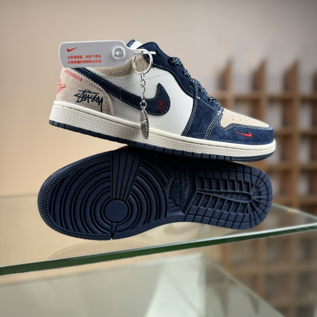 Nike Jordan Air Jordan 1 x Stussy 蓝棕白小勾满天星 LR8888-015-莆田鞋,莆田鞋货源,高仿鞋,高仿鞋货源,安福档口,莆田高仿鞋,莆田鞋批发,高仿鞋批发,莆田高仿运动鞋,高仿运动鞋,莆田运动鞋 Nike Jordan Air Jordan 1 x Stussy 蓝棕白小勾满天星 LR8888-015