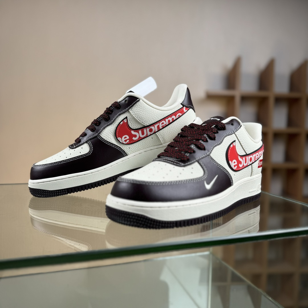 Nike Air Force 1 Low 07 x Superme 棕白红小勾满天星 KJ1688-019-莆田鞋,莆田鞋货源,高仿鞋,高仿鞋货源,安福档口,莆田高仿鞋,莆田鞋批发,高仿鞋批发,莆田高仿运动鞋,高仿运动鞋,莆田运动鞋 Nike Air Force 1 Low 07 x Superme 棕白红小勾满天星 KJ1688-019