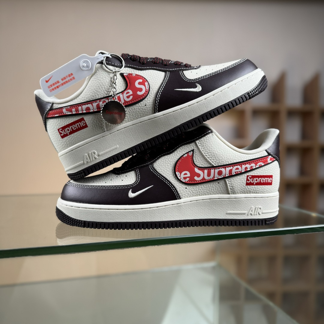 Nike Air Force 1 Low 07 x Superme 棕白红小勾满天星 KJ1688-019-莆田鞋,莆田鞋货源,高仿鞋,高仿鞋货源,安福档口,莆田高仿鞋,莆田鞋批发,高仿鞋批发,莆田高仿运动鞋,高仿运动鞋,莆田运动鞋 Nike Air Force 1 Low 07 x Superme 棕白红小勾满天星 KJ1688-019