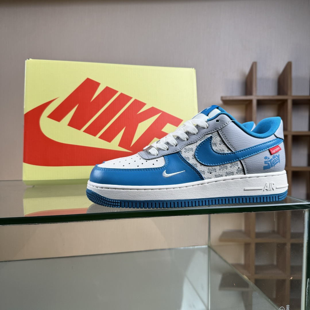 260 Nike Air Force 1'07 Low 斯图西联名 奶白蓝灰 空军一号低帮休闲板鞋 XD2588-607