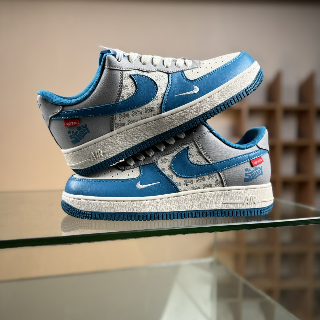 260 Nike Air Force 1'07 Low 斯图西联名 奶白蓝灰 空军一号低帮休闲板鞋 XD2588-607