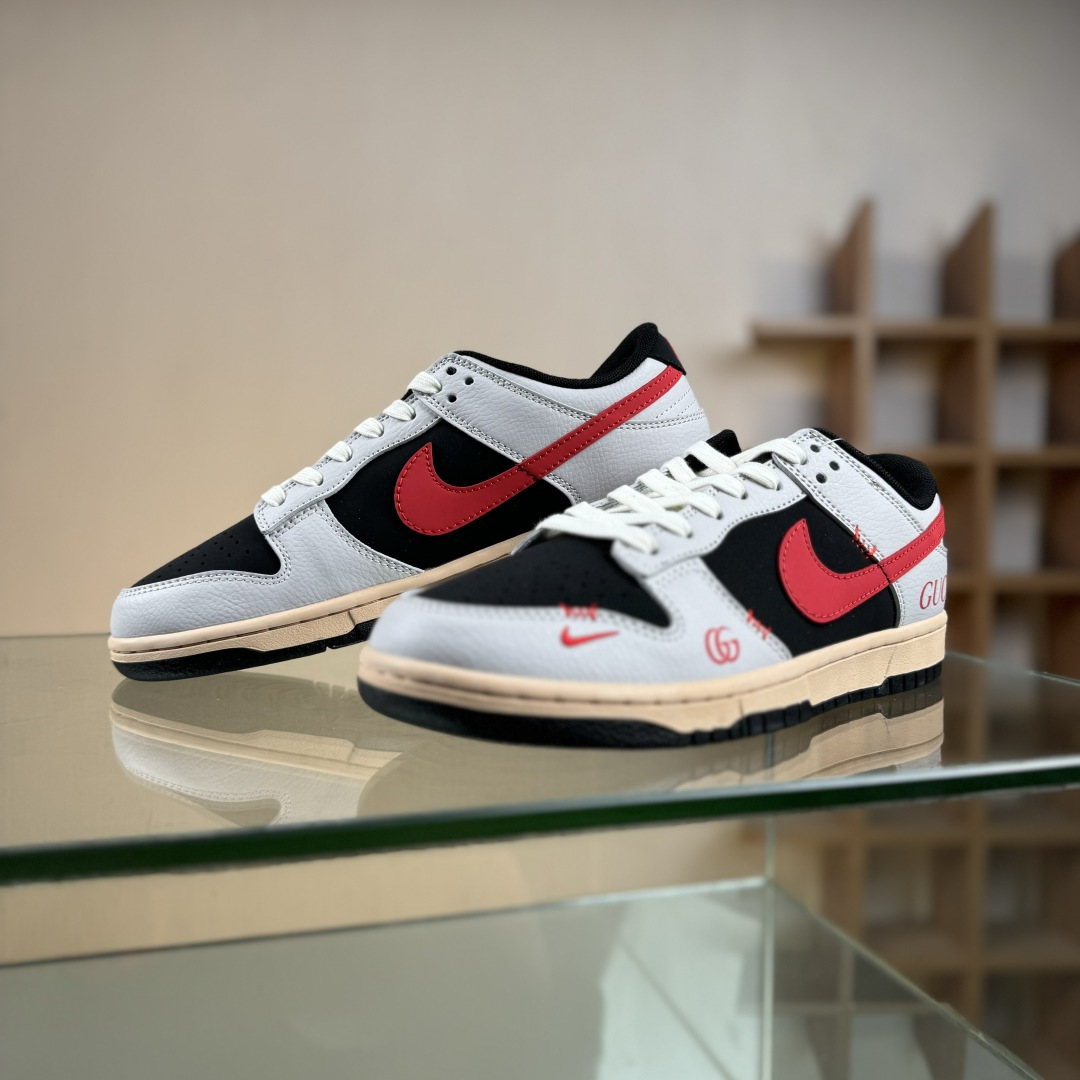 200 高端定制Nike SB Dunk Low 古驰联名— 灰黑红 高端定制 低帮休闲板鞋 XD1588-206