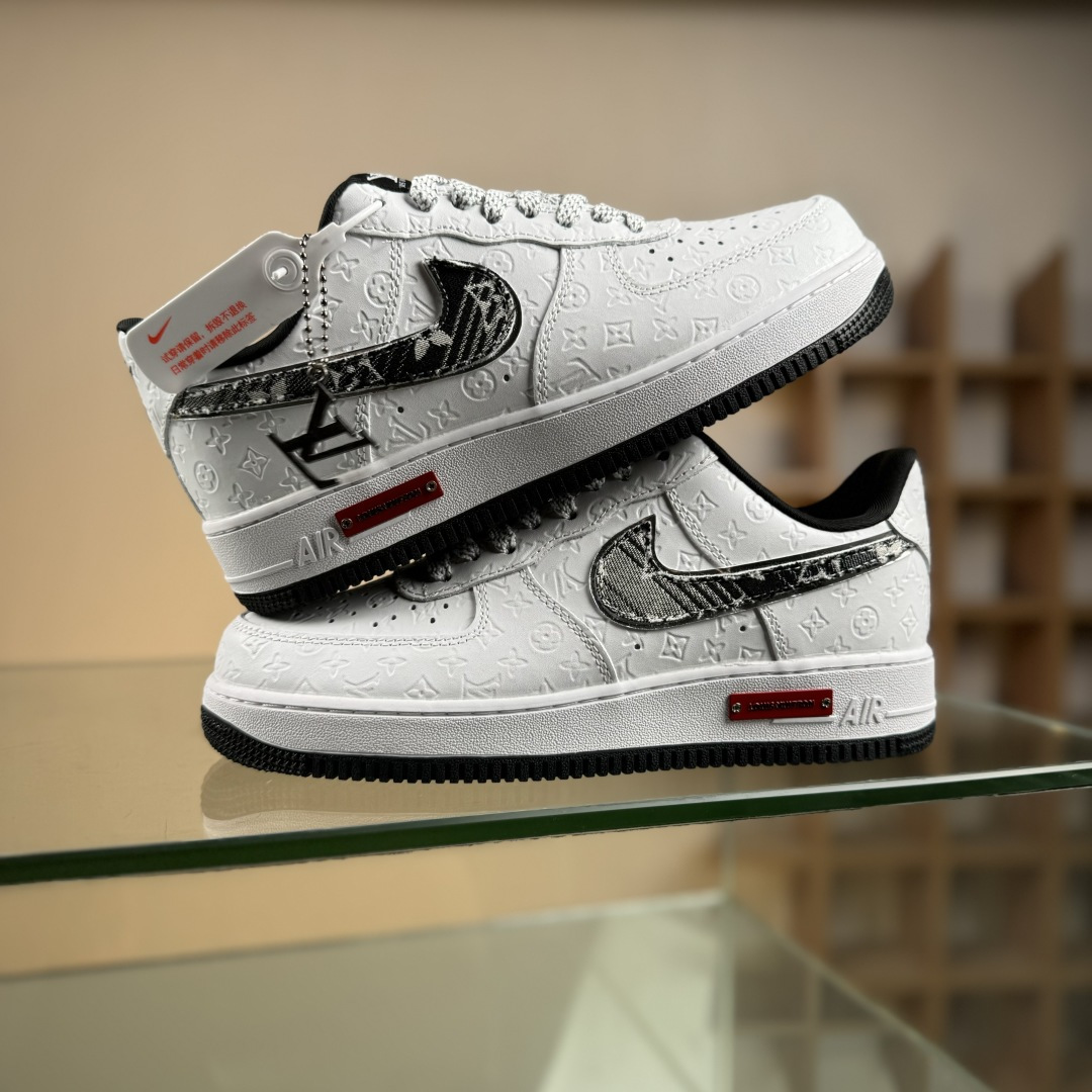 260 高端定制Nike Air Force 1 '07 Low “LV联名---白黑立体印刷” 高端定制 低帮休闲板鞋 XL1979-111