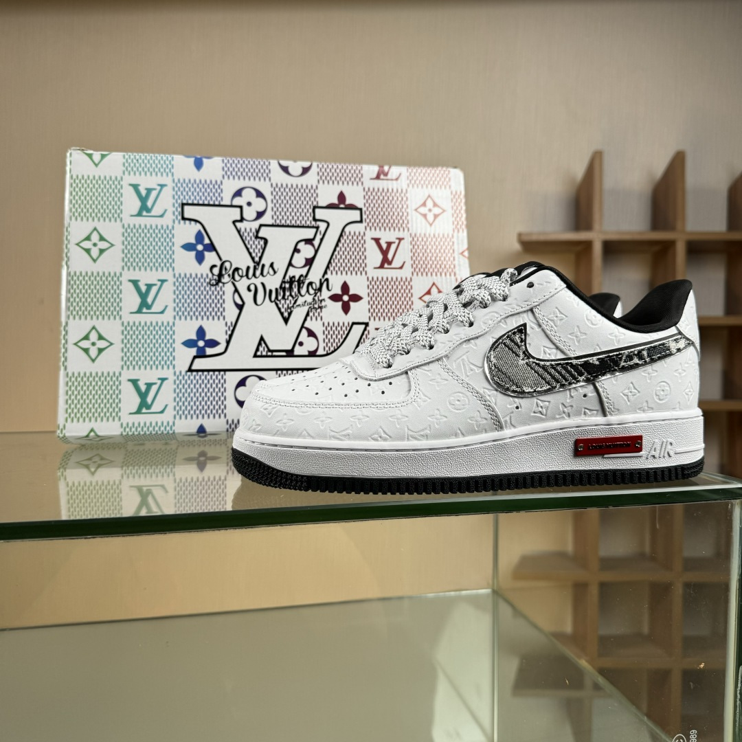 260 高端定制Nike Air Force 1 '07 Low “LV联名---白黑立体印刷” 高端定制 低帮休闲板鞋 XL1979-111