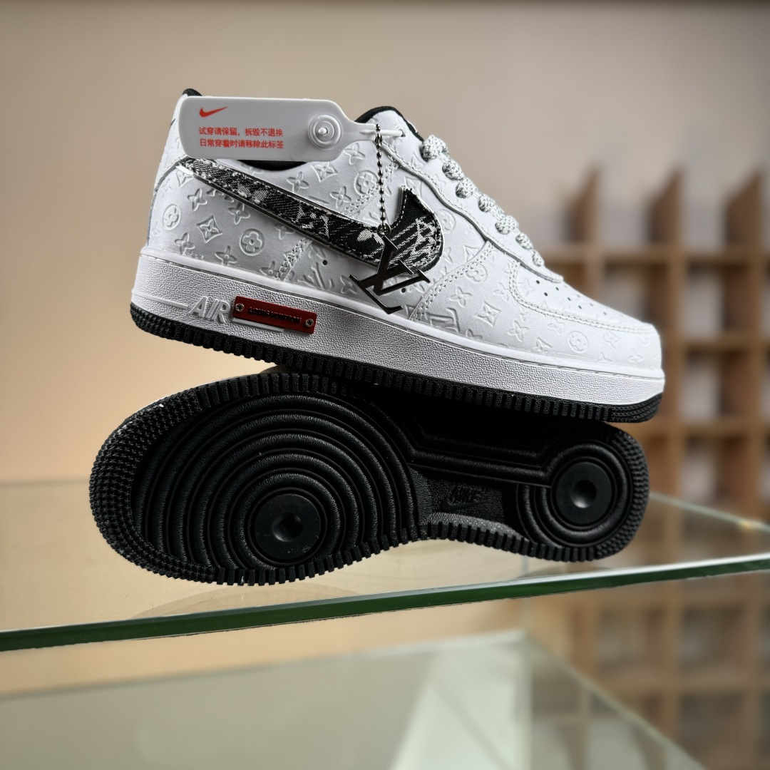260 高端定制Nike Air Force 1 '07 Low “LV联名---白黑立体印刷” 高端定制 低帮休闲板鞋 XL1979-111