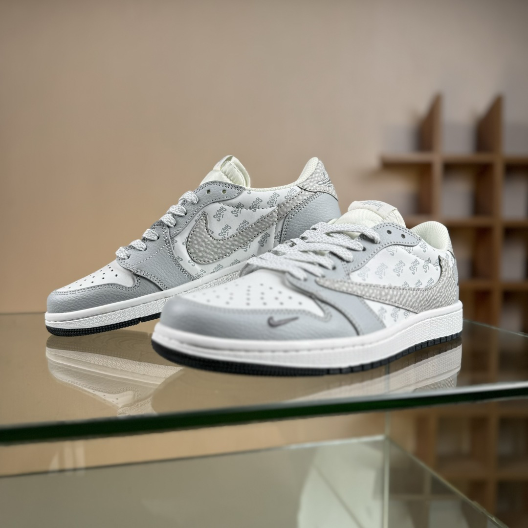280 Travis Scott x Fragment Design x Air Jordan 1 Low SP AJ1 乔1斯图西联名 浅灰印花 低帮文化休闲板鞋 DZ5899-026