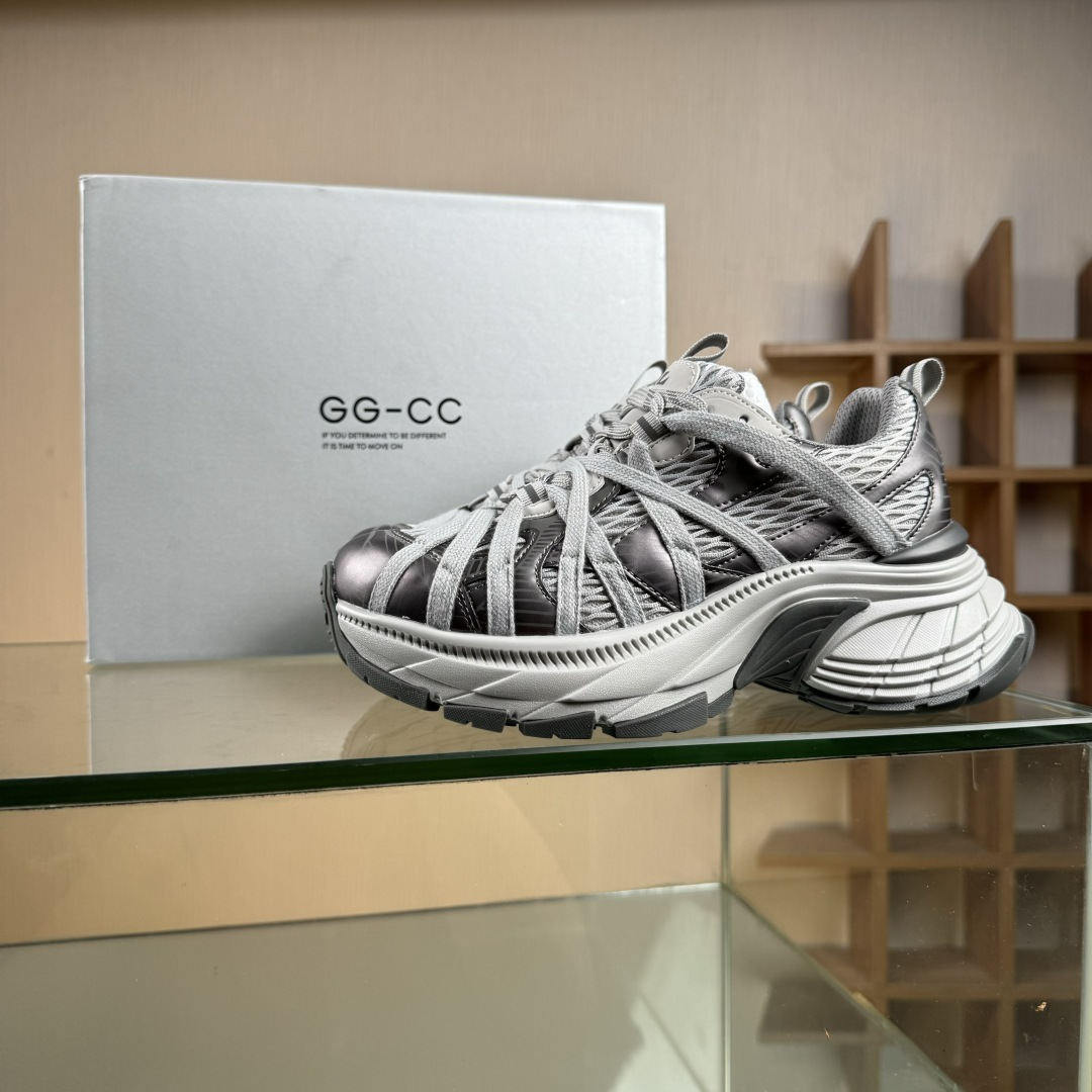 220 新晋潮流鞋靴品牌GGCC秋冬新款 张艺凡同款 GG-CC 2025 极客星球 8cm厚底增高 复古百搭捆绑 老爹鞋 G25Y8601