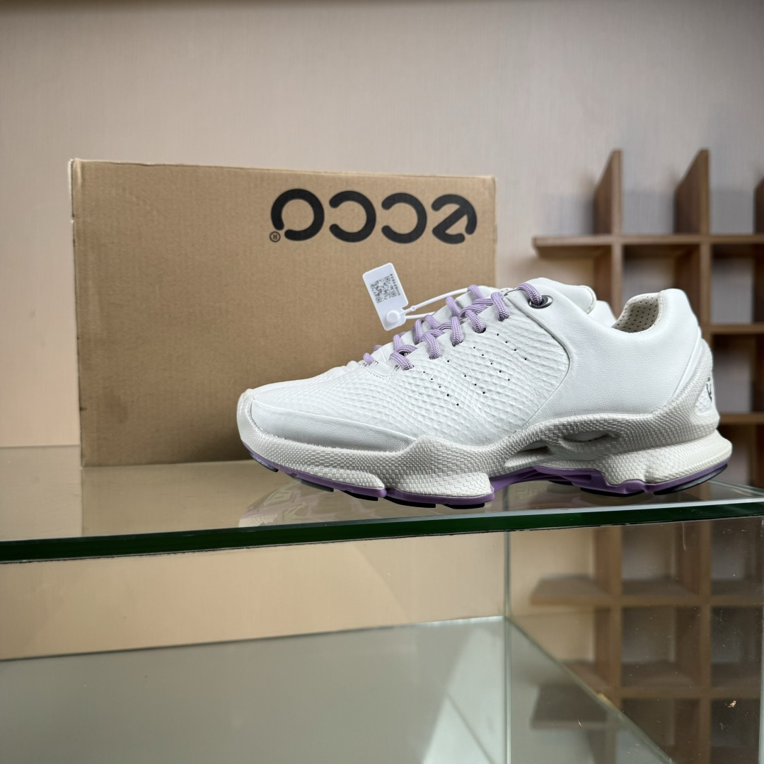 280 ecco爱步 Biom C 头层牛皮 户外 舒适百搭 系带低帮 生活休闲鞋 女款 白粉色