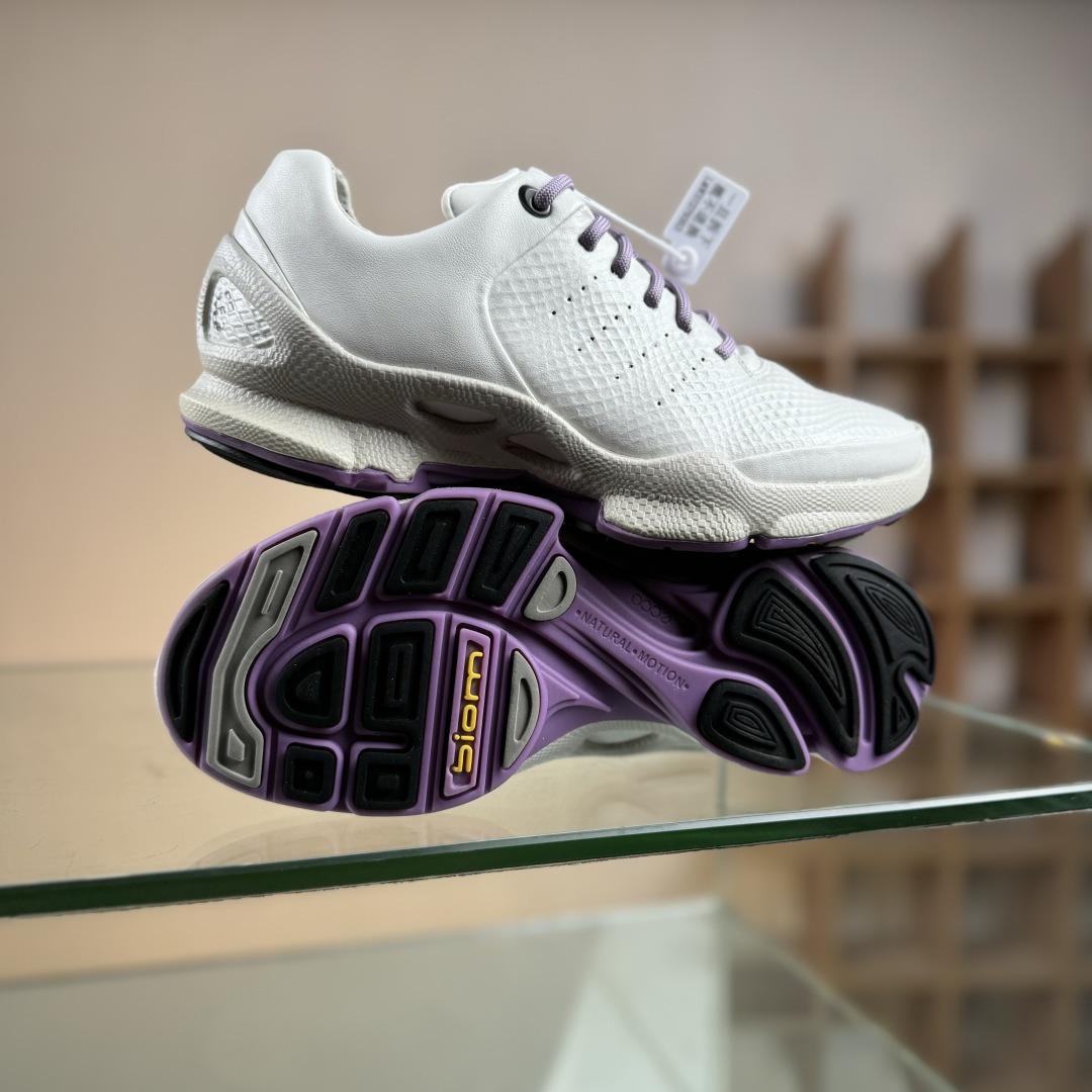 280 ecco爱步 Biom C 头层牛皮 户外 舒适百搭 系带低帮 生活休闲鞋 女款 白粉色