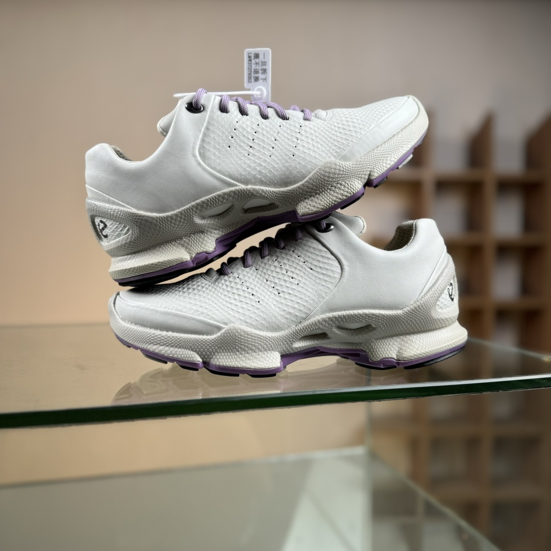 280 ecco爱步 Biom C 头层牛皮 户外 舒适百搭 系带低帮 生活休闲鞋 女款 白粉色