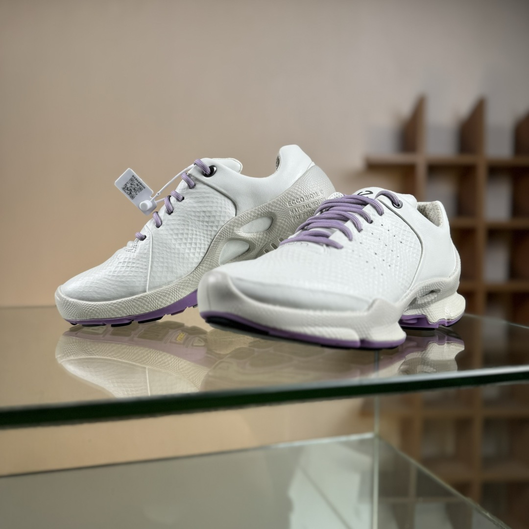 280 ecco爱步 Biom C 头层牛皮 户外 舒适百搭 系带低帮 生活休闲鞋 女款 白粉色