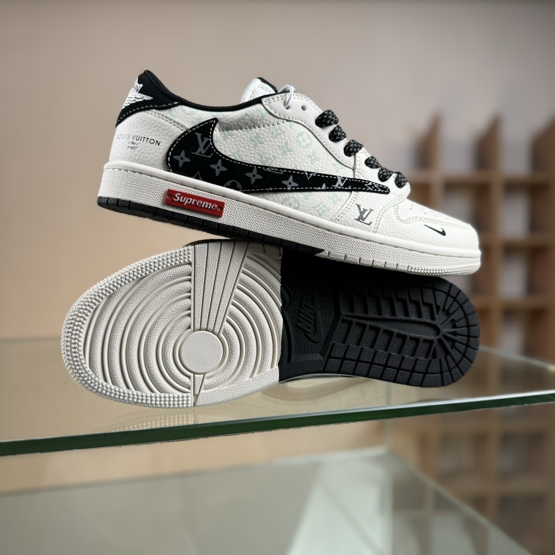 Travis Scott x Fragment Design x Air Jordan 1 Low SP AJ1 乔1双拼黑花勾 低帮文化休闲板鞋 CX5050-Y27