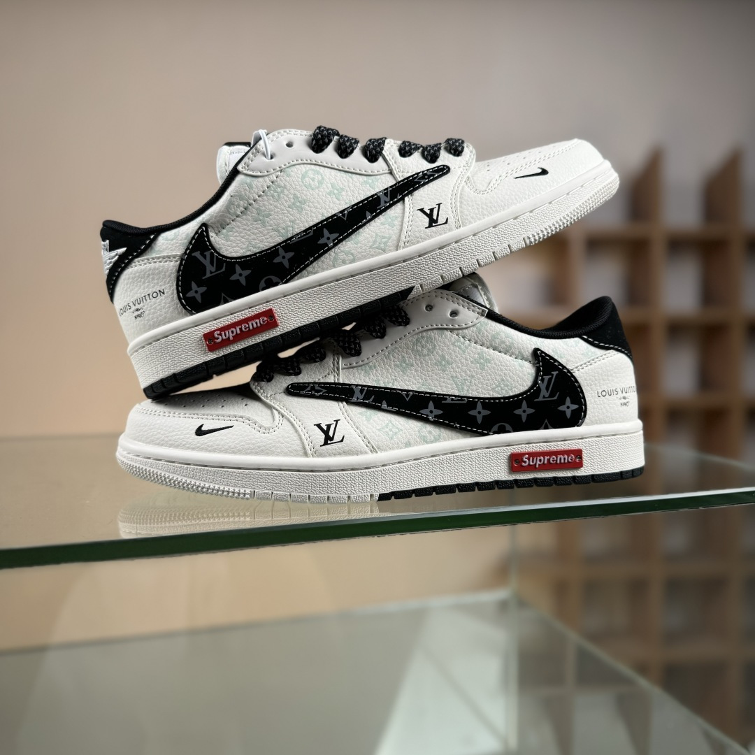 Travis Scott x Fragment Design x Air Jordan 1 Low SP AJ1 乔1双拼黑花勾 低帮文化休闲板鞋 CX5050-Y27