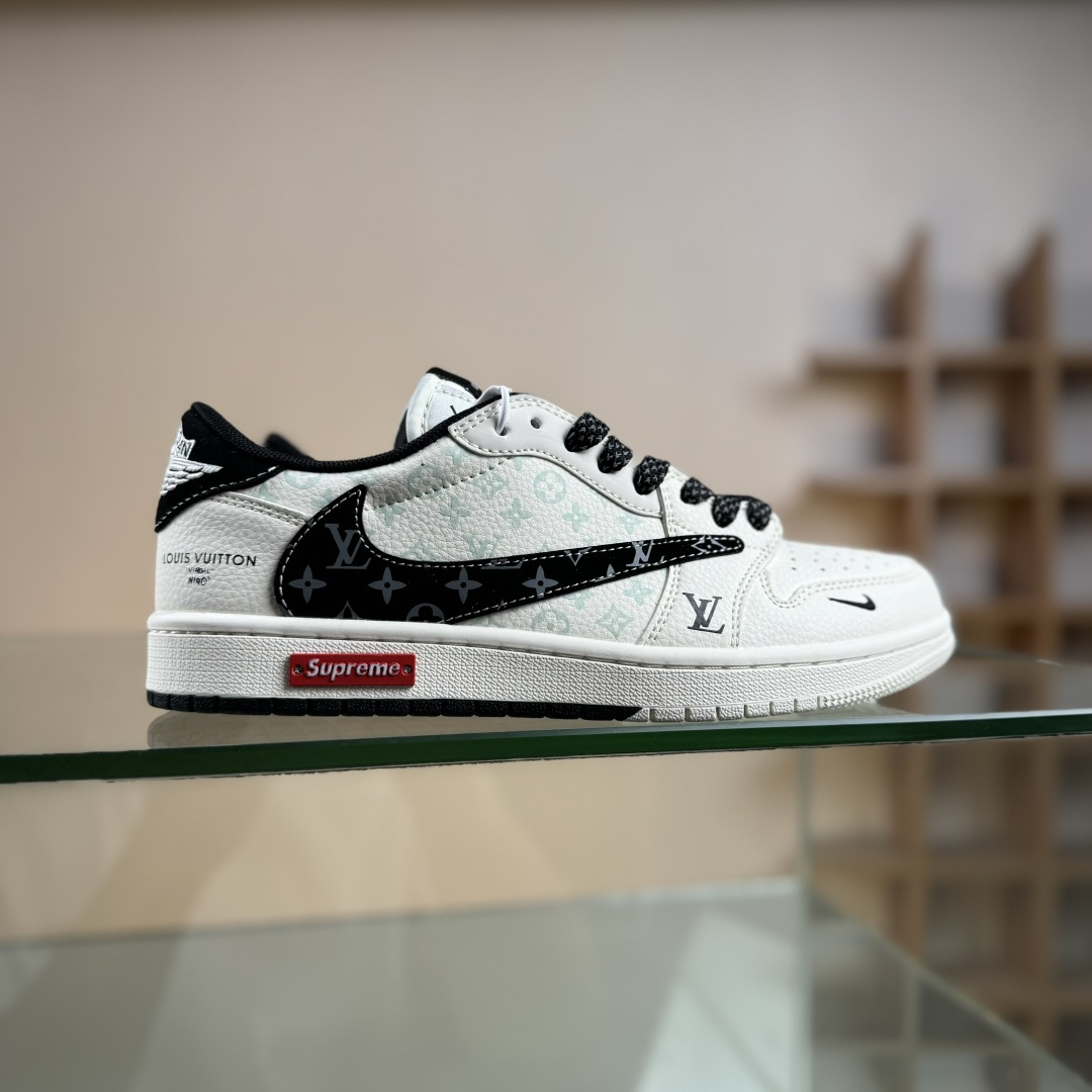 Travis Scott x Fragment Design x Air Jordan 1 Low SP AJ1 乔1双拼黑花勾 低帮文化休闲板鞋 CX5050-Y27