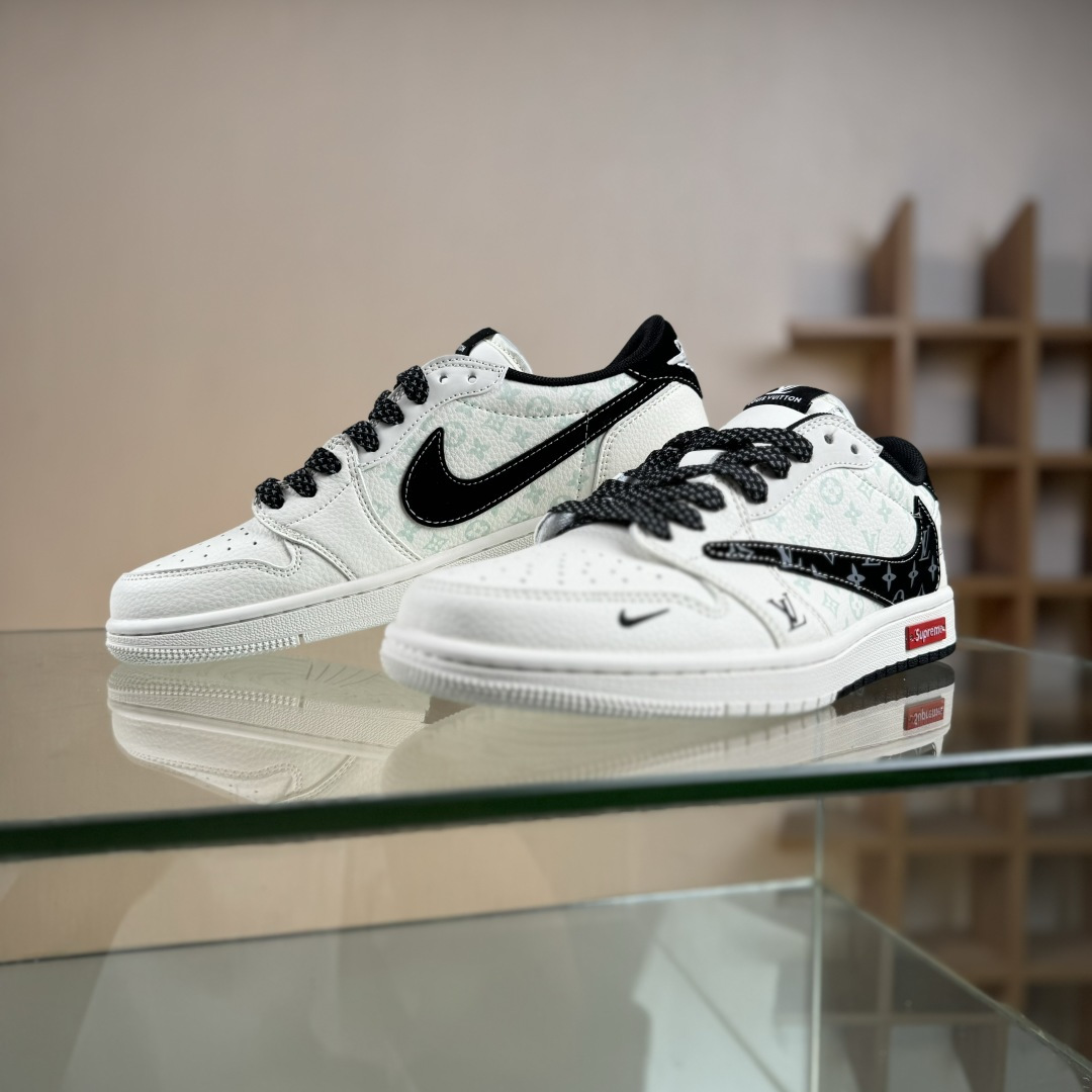 Travis Scott x Fragment Design x Air Jordan 1 Low SP AJ1 乔1双拼黑花勾 低帮文化休闲板鞋 CX5050-Y27