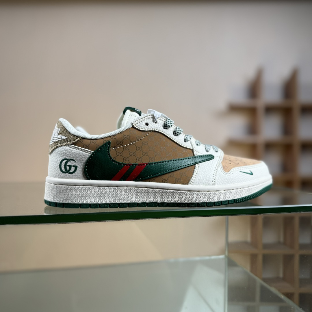 Air Jordan 1 Low AJ1 乔1 古驰联名 花纹米绿红 高端定制 低帮休闲板鞋 QW5088-206
