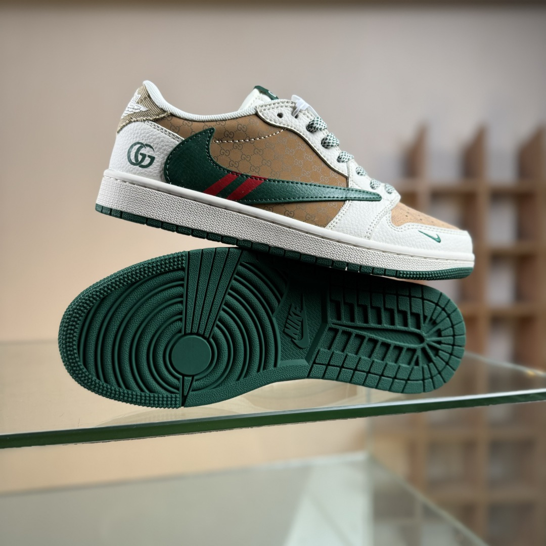 Air Jordan 1 Low AJ1 乔1 古驰联名 花纹米绿红 高端定制 低帮休闲板鞋 QW5088-206