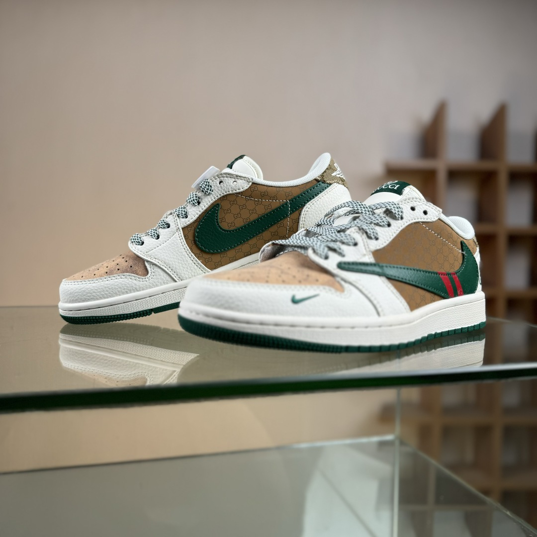 Air Jordan 1 Low AJ1 乔1 古驰联名 花纹米绿红 高端定制 低帮休闲板鞋 QW5088-206