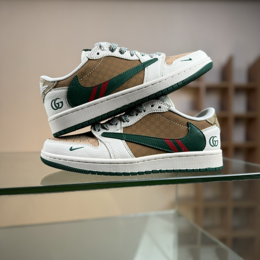 Air Jordan 1 Low AJ1 乔1 古驰联名 花纹米绿红 高端定制 低帮休闲板鞋 QW5088-206