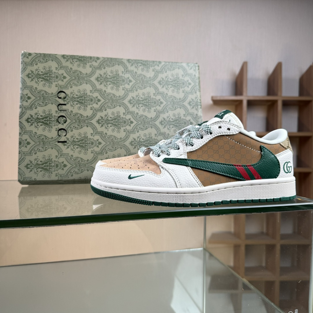 Air Jordan 1 Low AJ1 乔1 古驰联名 花纹米绿红 高端定制 低帮休闲板鞋 QW5088-206