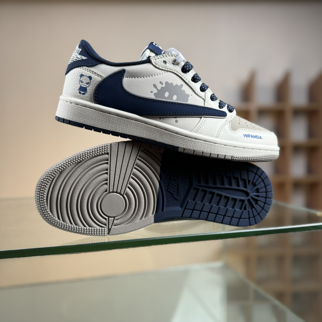 Travis Scott x Fragment Design x Air Jordan 1 Low SP AJ1 乔1暴力熊联名 奶白灰蓝 低帮文化休闲板鞋 XD0798-310