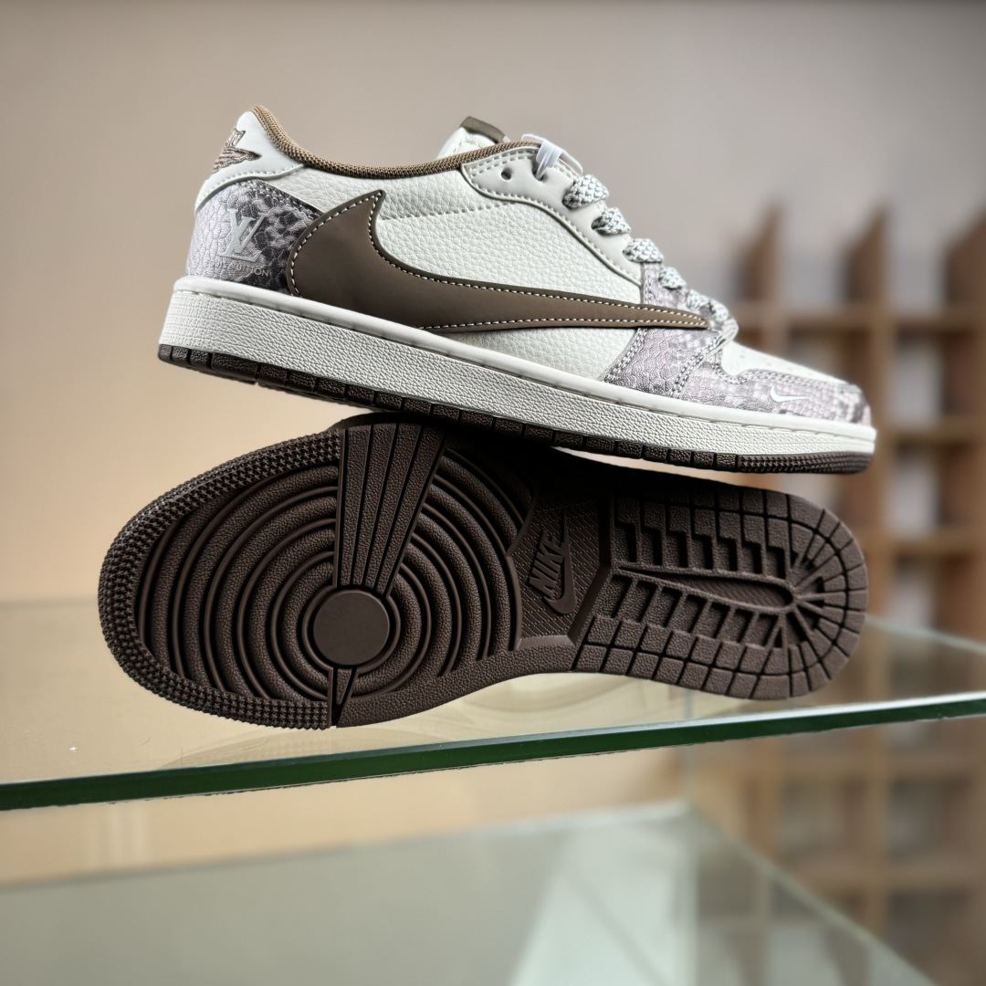 Travis Scott x Fragment Design x Air Jordan 1 Low SP AJ1 乔1LV联名 棕蟒纹 低帮文化休闲板鞋 XS7089-618
