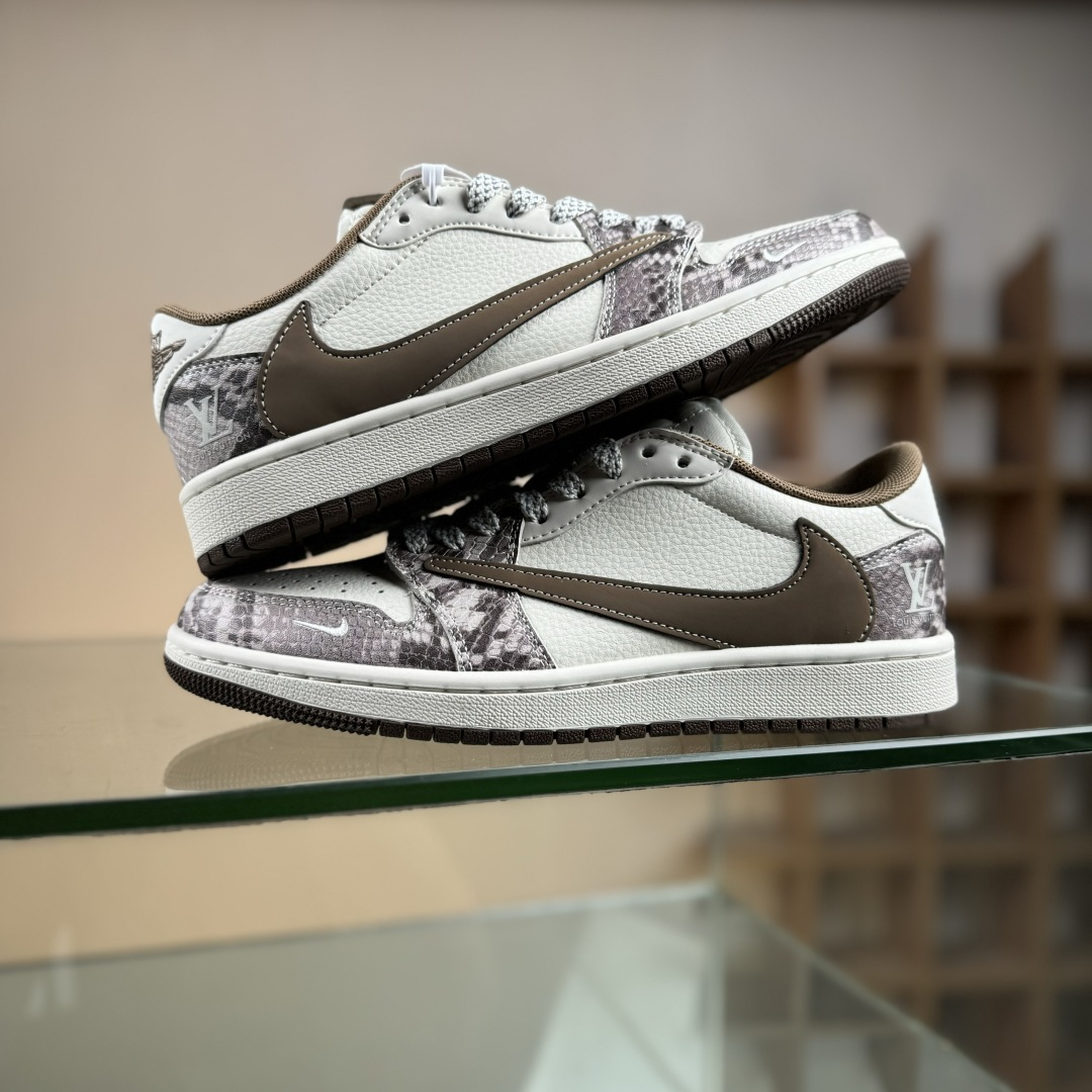 Travis Scott x Fragment Design x Air Jordan 1 Low SP AJ1 乔1LV联名 棕蟒纹 低帮文化休闲板鞋 XS7089-618