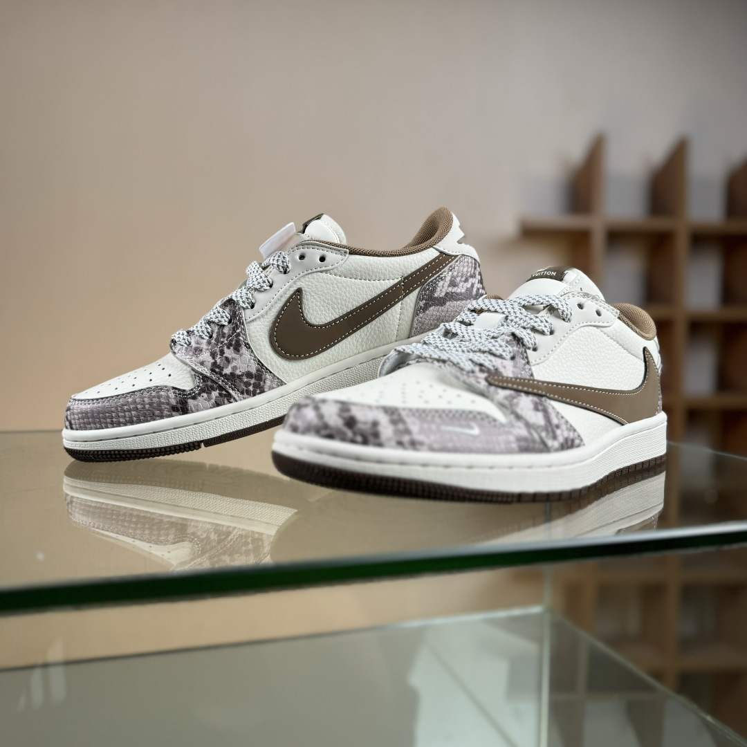 Travis Scott x Fragment Design x Air Jordan 1 Low SP AJ1 乔1LV联名 棕蟒纹 低帮文化休闲板鞋 XS7089-618