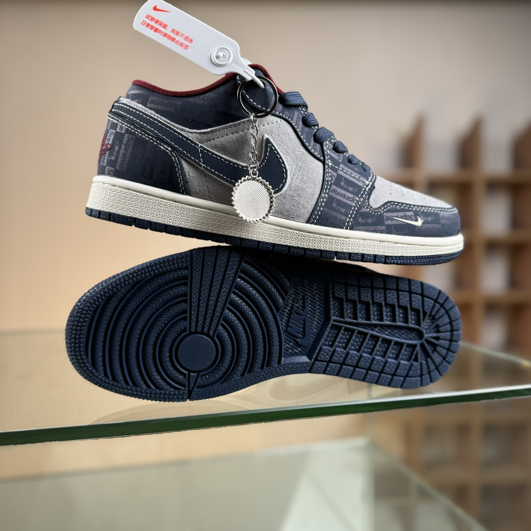 280 Nike Jordan Air Jordan 1“Supreme联名——暗灰蓝” 高端定制 低帮 复古 减震 防滑 耐磨 篮球鞋 QG1988-015