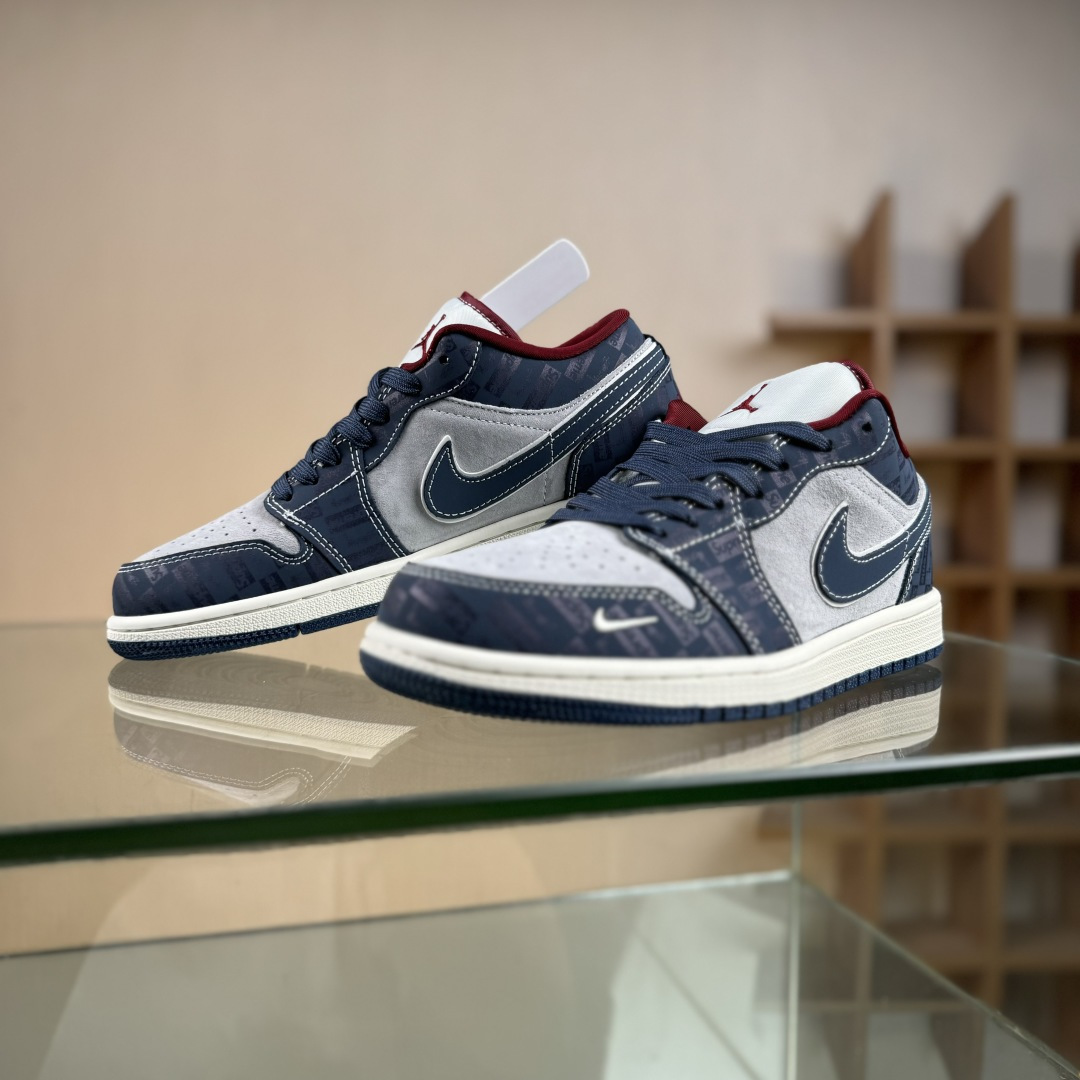 280 Nike Jordan Air Jordan 1“Supreme联名——暗灰蓝” 高端定制 低帮 复古 减震 防滑 耐磨 篮球鞋 QG1988-015