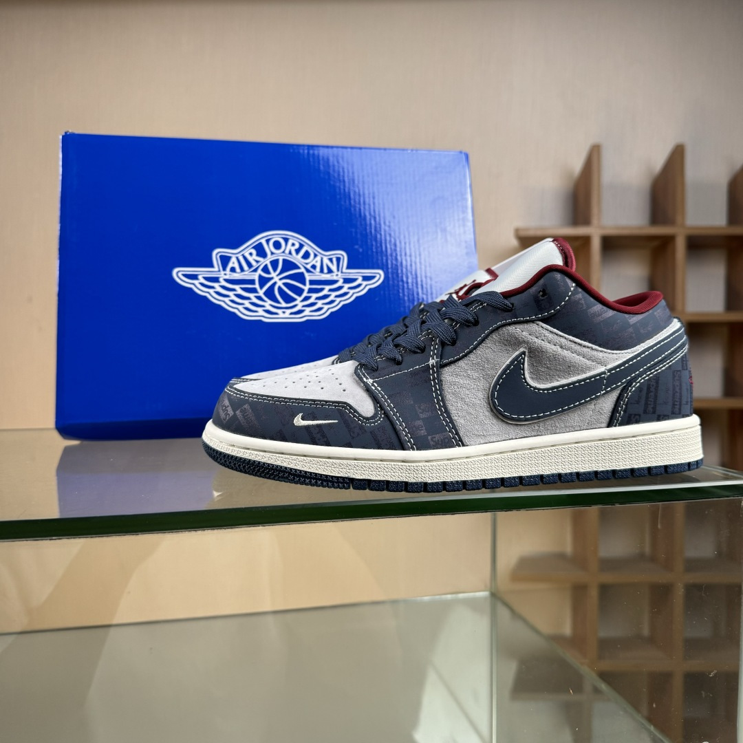 280 Nike Jordan Air Jordan 1“Supreme联名——暗灰蓝” 高端定制 低帮 复古 减震 防滑 耐磨 篮球鞋 QG1988-015