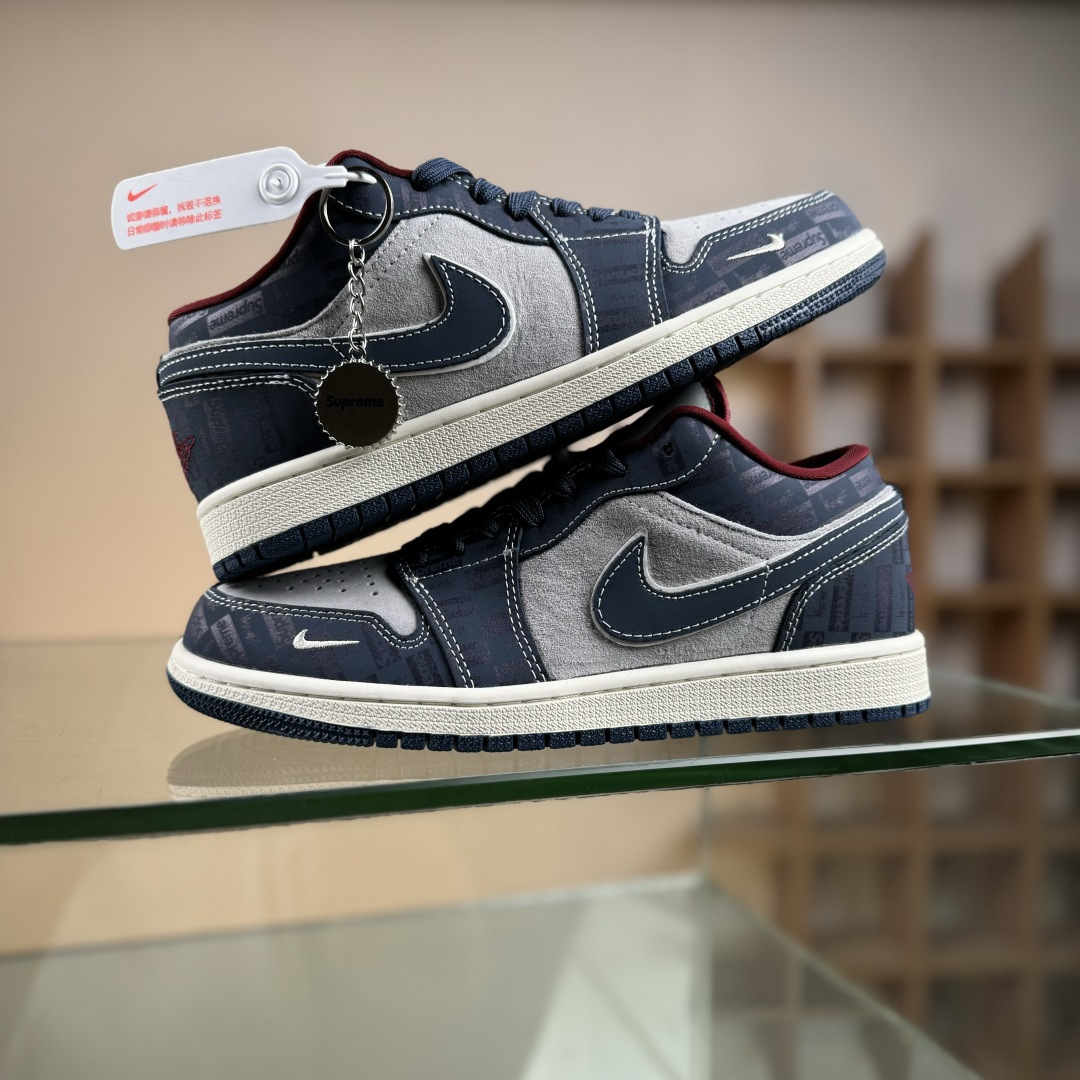 280 Nike Jordan Air Jordan 1“Supreme联名——暗灰蓝” 高端定制 低帮 复古 减震 防滑 耐磨 篮球鞋 QG1988-015