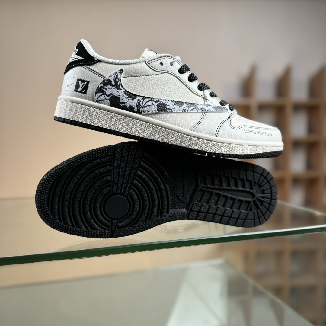 Travis Scott x Fragment Design x Air Jordan 1 Low SP AJ1 乔1LV联名 黑线涂鸦勾 低帮文化休闲板鞋 XS7089-616