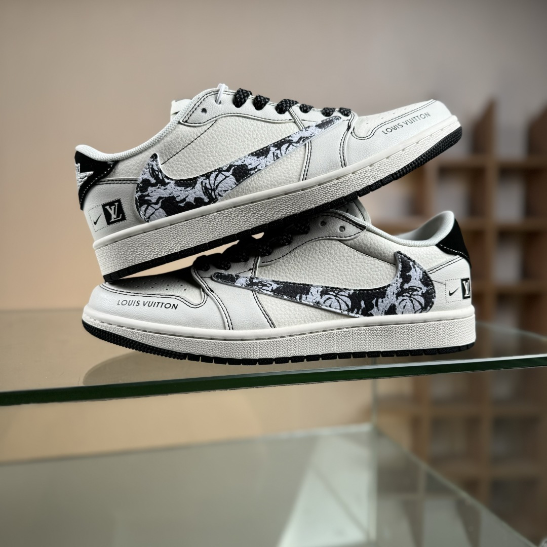 Travis Scott x Fragment Design x Air Jordan 1 Low SP AJ1 乔1LV联名 黑线涂鸦勾 低帮文化休闲板鞋 XS7089-616