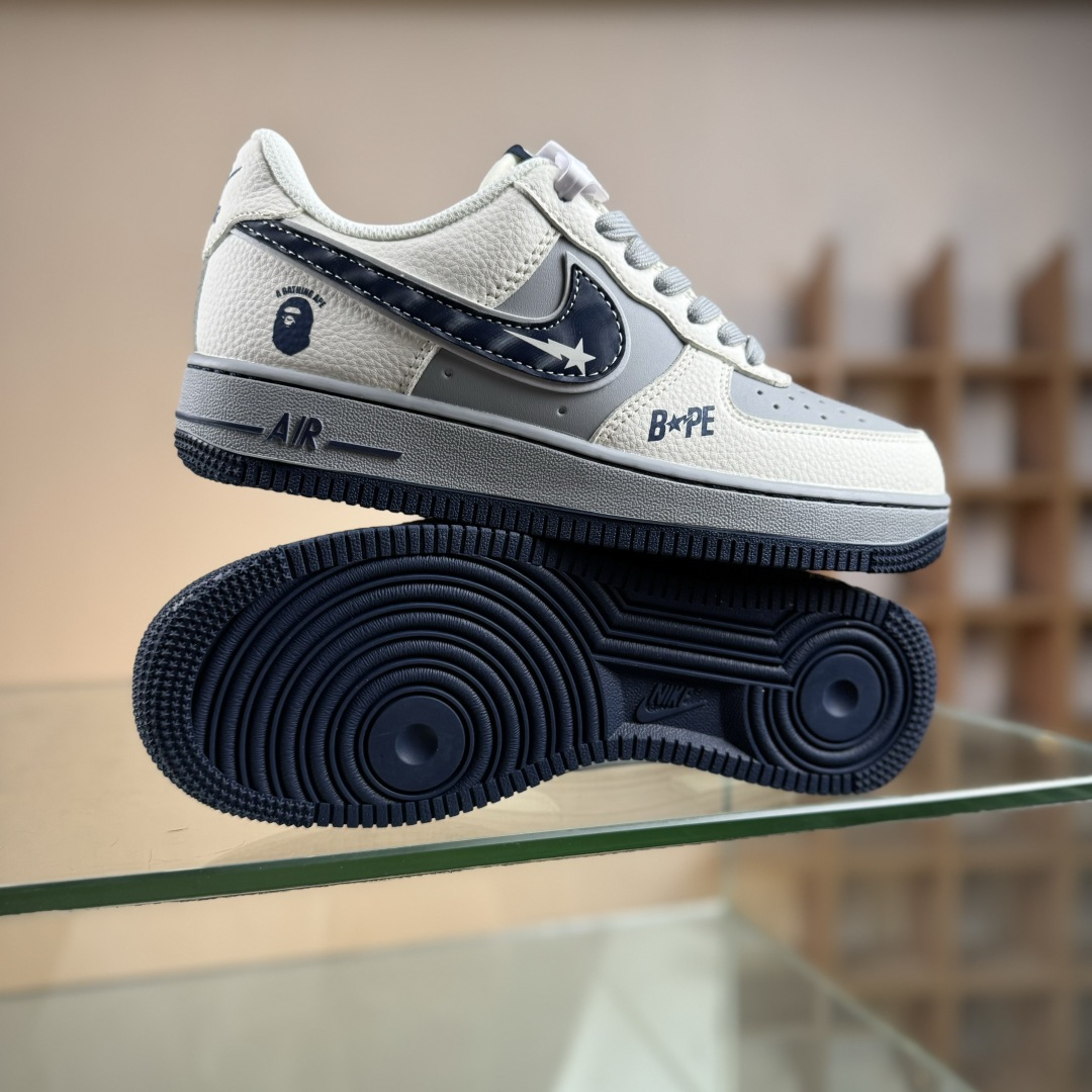 260 Nike Air Force 1'07 Low 猿人头BaPe联名 米灰蓝 空军一号低帮休闲板鞋 SM6668-111