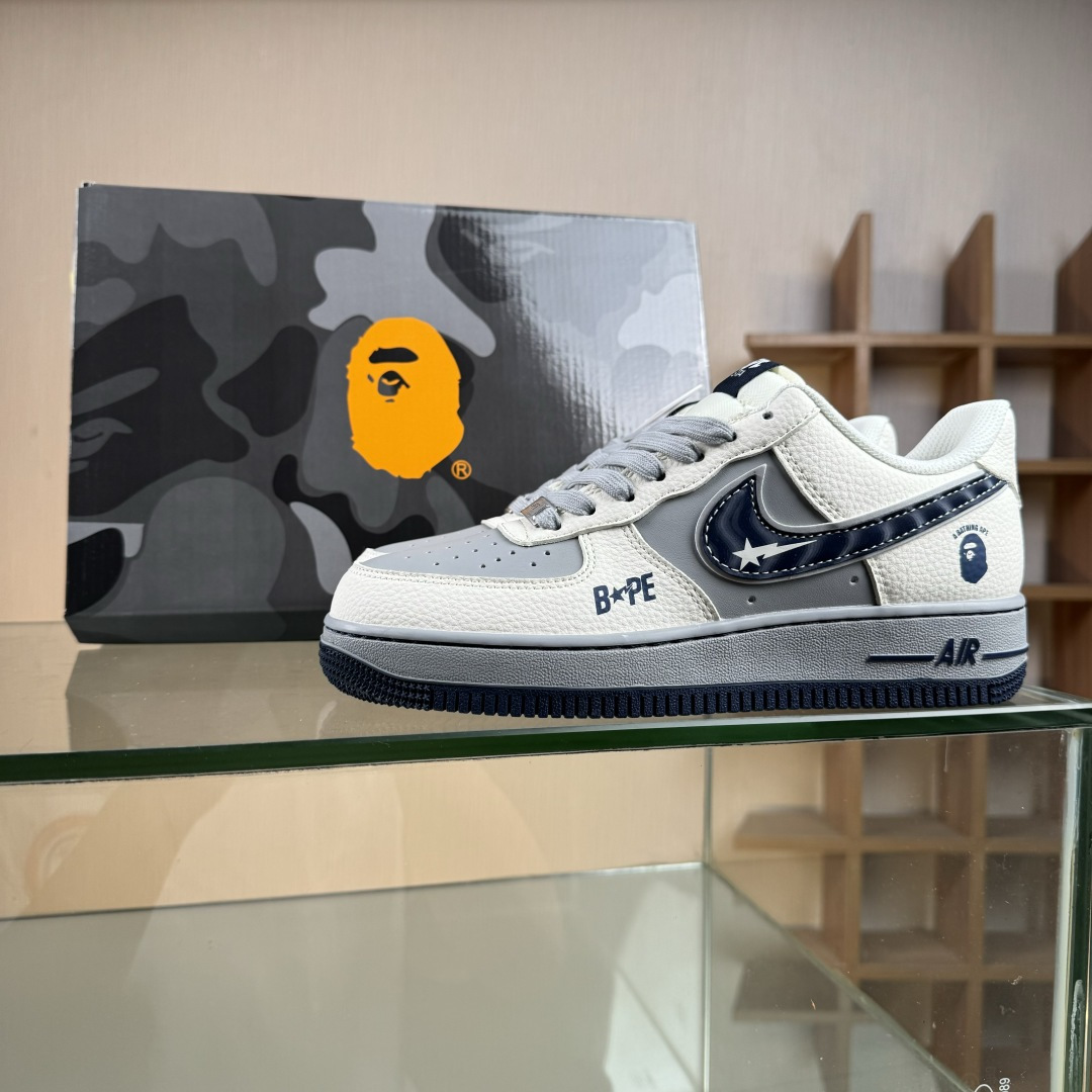 260 Nike Air Force 1'07 Low 猿人头BaPe联名 米灰蓝 空军一号低帮休闲板鞋 SM6668-111