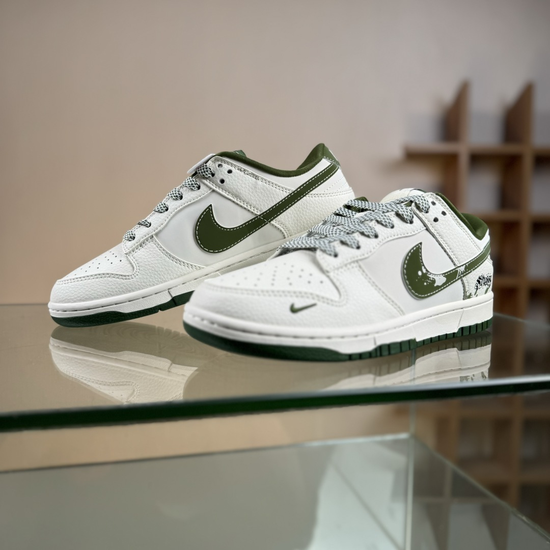 280 Nike SB Dunk Low 斯图西联名 泼墨绿勾 周年高端定制 低帮休闲板鞋 XS6089-608