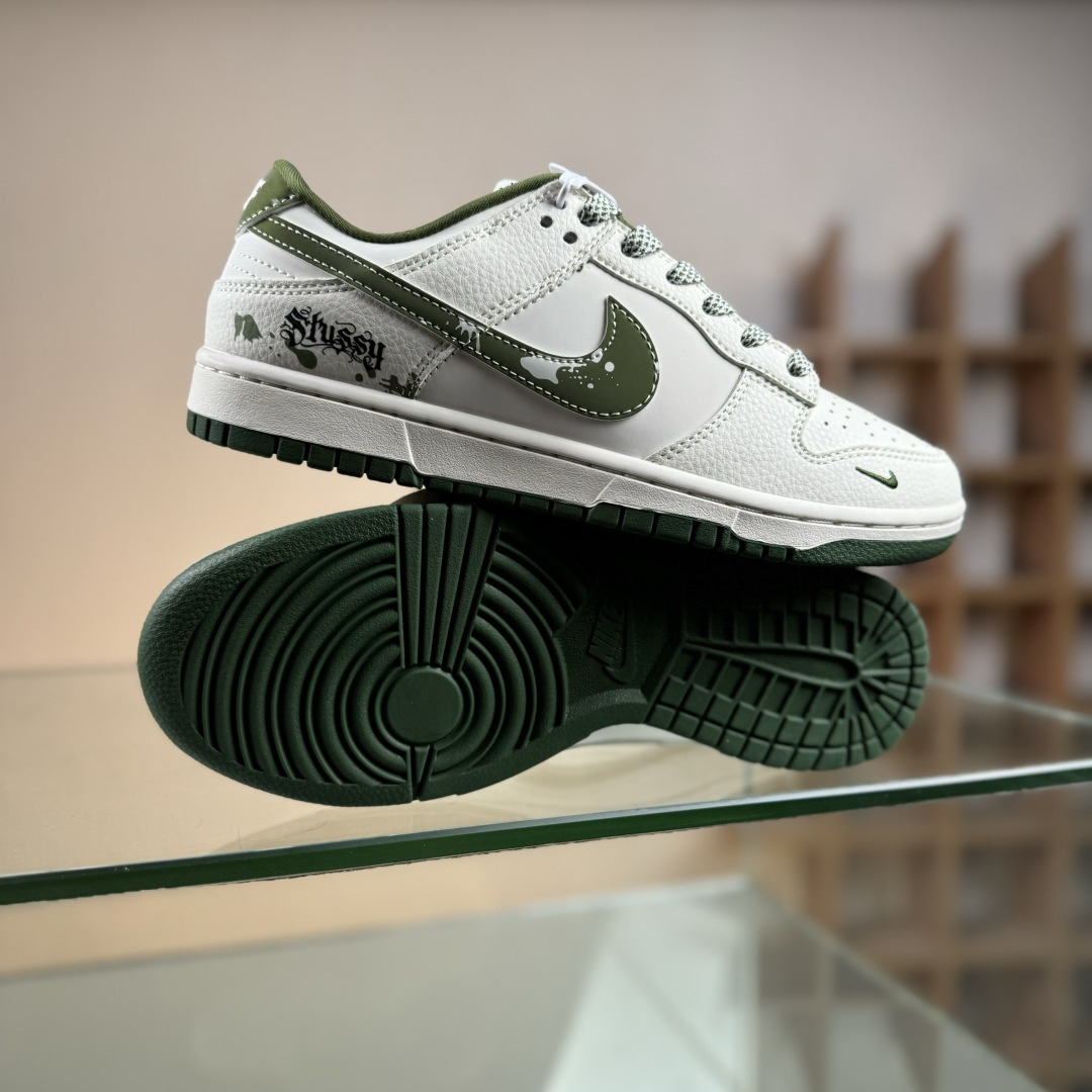 280 Nike SB Dunk Low 斯图西联名 泼墨绿勾 周年高端定制 低帮休闲板鞋 XS6089-608