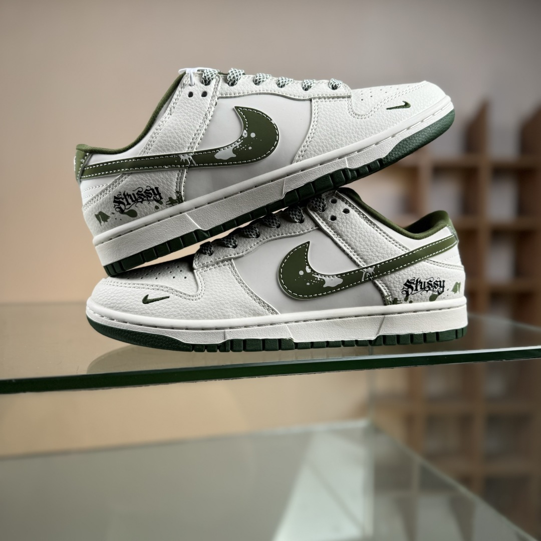 280 Nike SB Dunk Low 斯图西联名 泼墨绿勾 周年高端定制 低帮休闲板鞋 XS6089-608