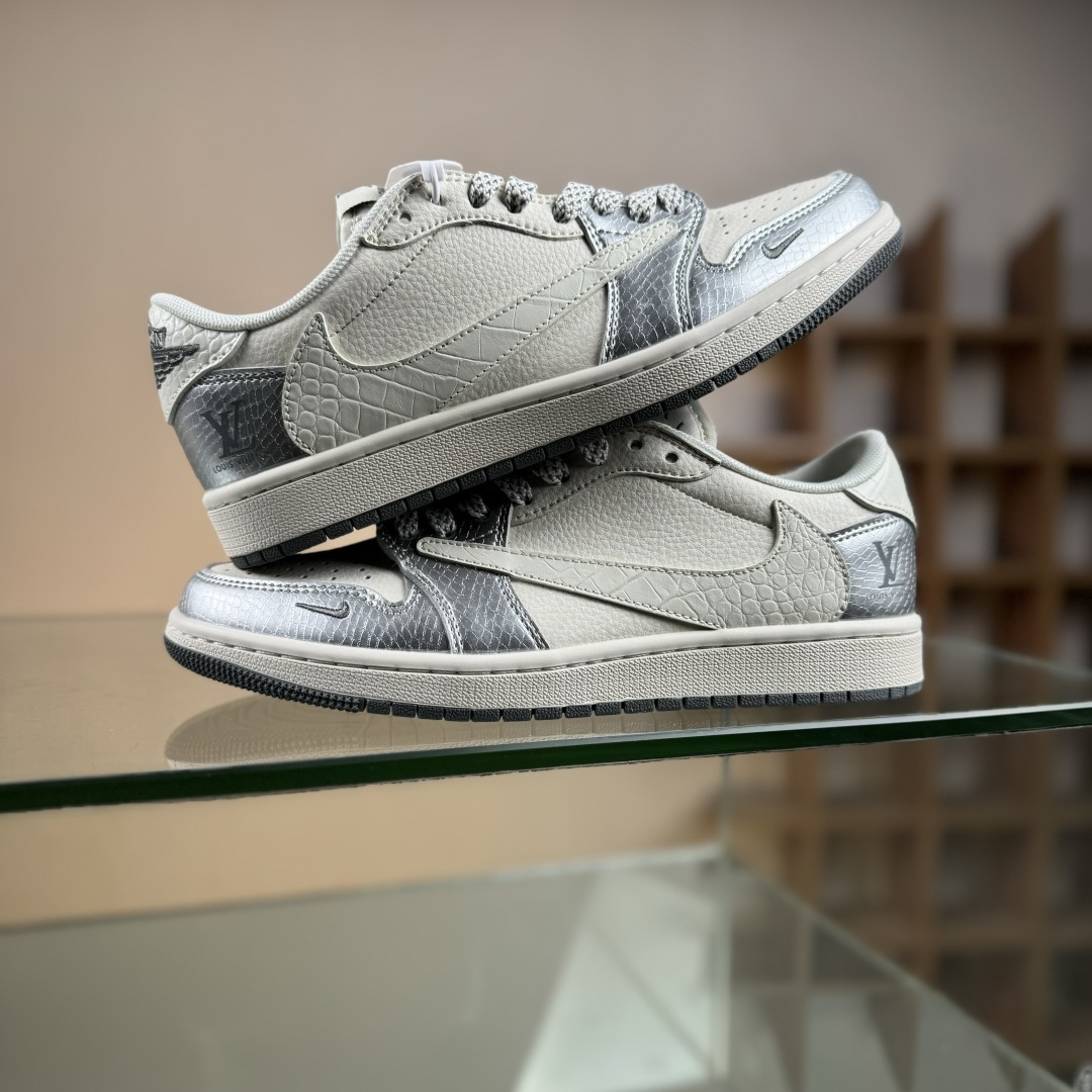 Travis Scott x Fragment Design x Air Jordan 1 Low OG SP AJ1 乔1 LV联名 金属银 低帮文化休闲板鞋 XS7089-614