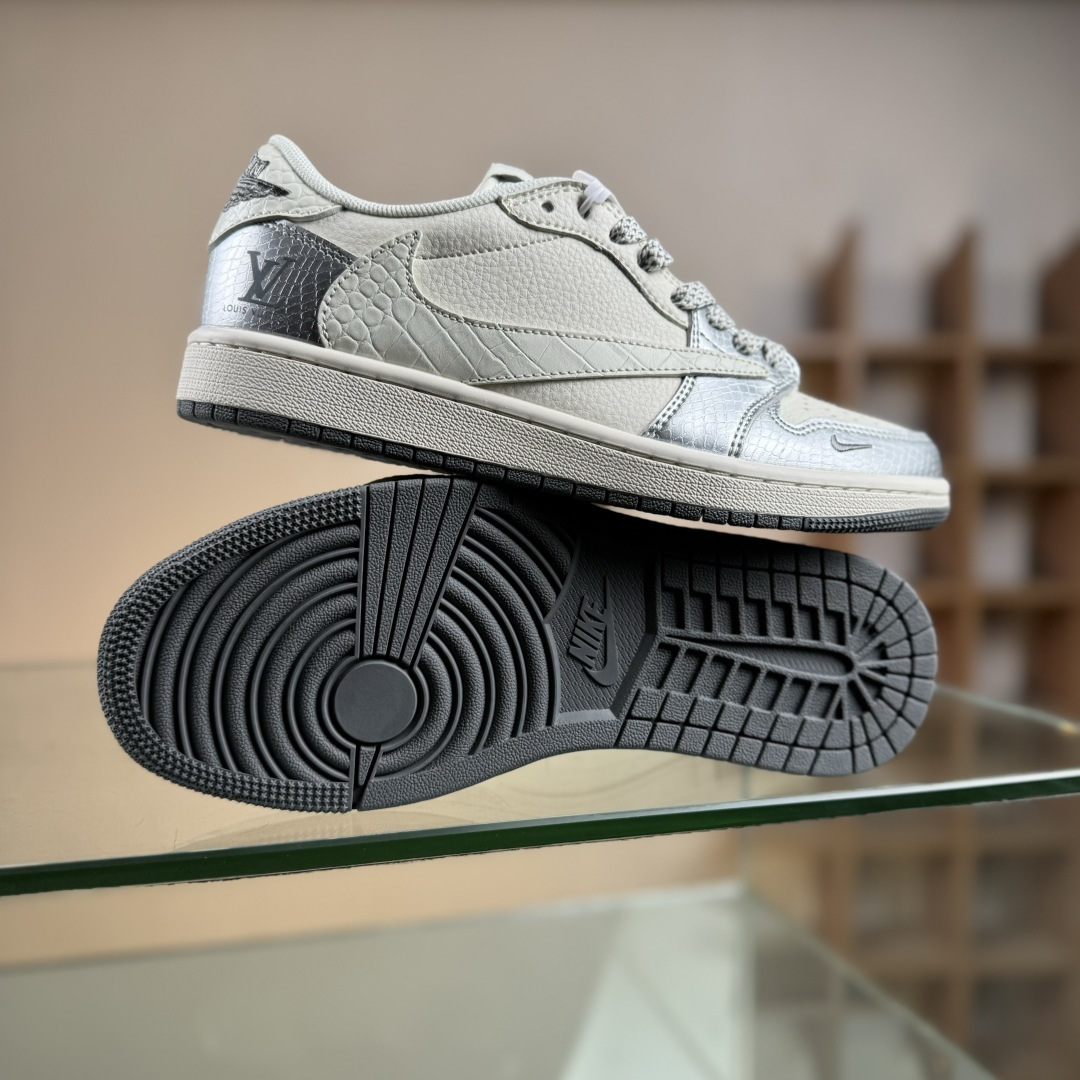 Travis Scott x Fragment Design x Air Jordan 1 Low OG SP AJ1 乔1 LV联名 金属银 低帮文化休闲板鞋 XS7089-614
