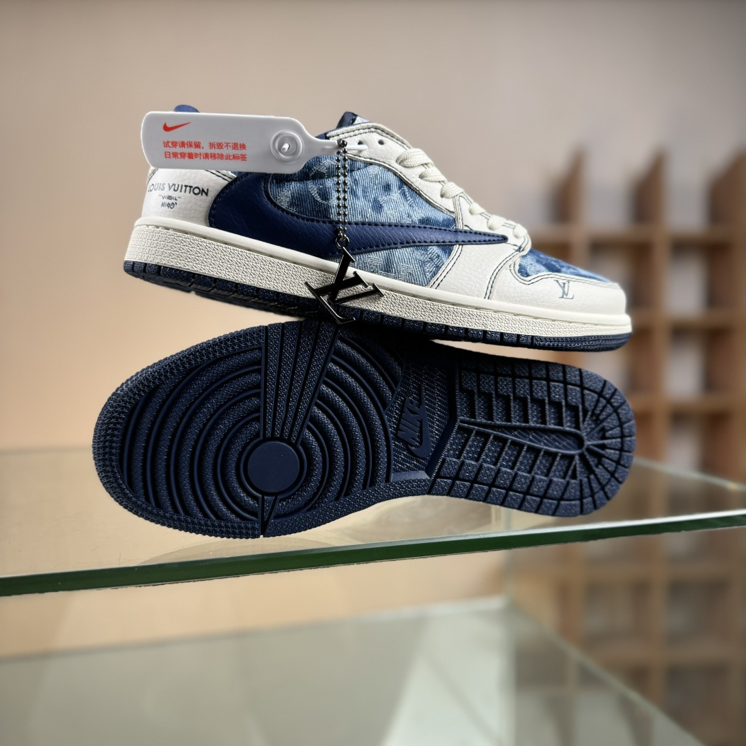 Travis Scott x Jordan 1 Low LV联名-白蓝牛仔 倒勾低帮休闲版本 Ld2028-046