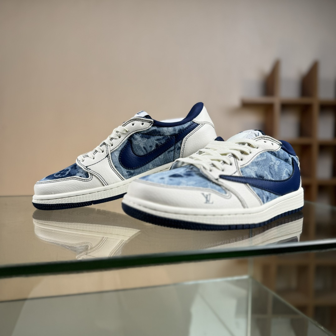 Travis Scott x Jordan 1 Low LV联名-白蓝牛仔 倒勾低帮休闲版本 Ld2028-046