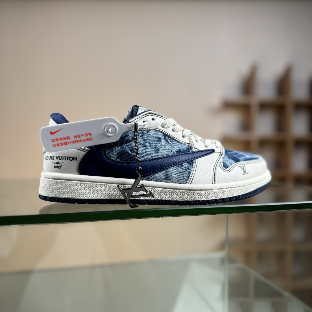 Travis Scott x Jordan 1 Low LV联名-白蓝牛仔 倒勾低帮休闲版本 Ld2028-046