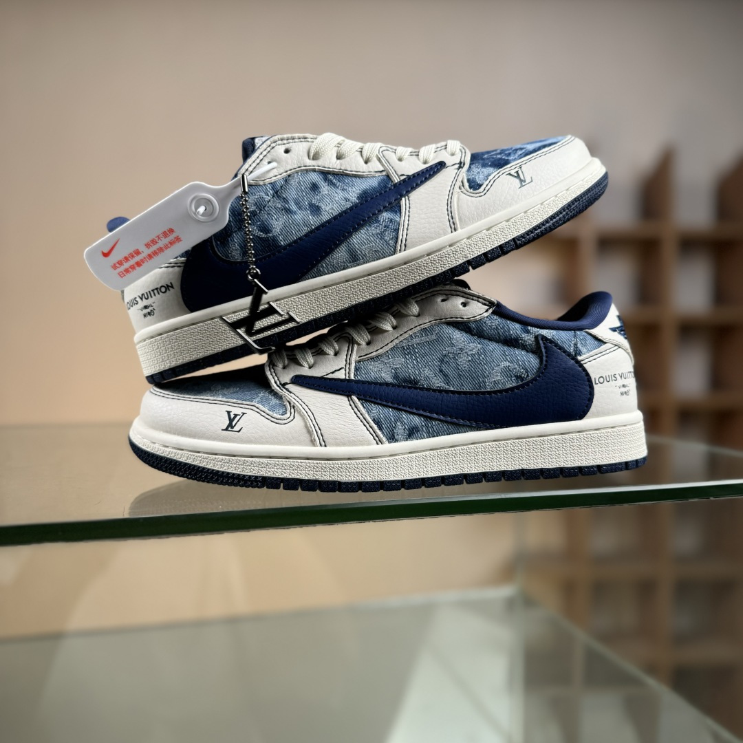 Travis Scott x Jordan 1 Low LV联名-白蓝牛仔 倒勾低帮休闲版本 Ld2028-046