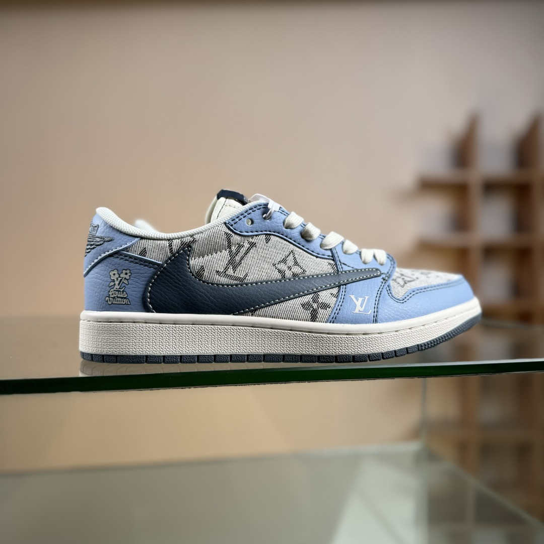 Travis Scott x Fragment Design x Air Jordan 1 Low OG SP AJ1 乔1联名 天蓝灰布印花 低帮文化休闲板鞋 XS7089-606